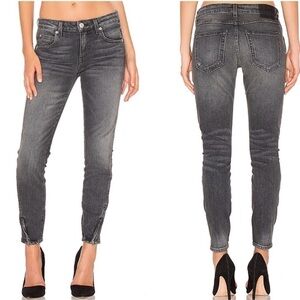 𝅺amo Twist Zip Distressed Skinny Ankle Jeans Smoke Grey 24
